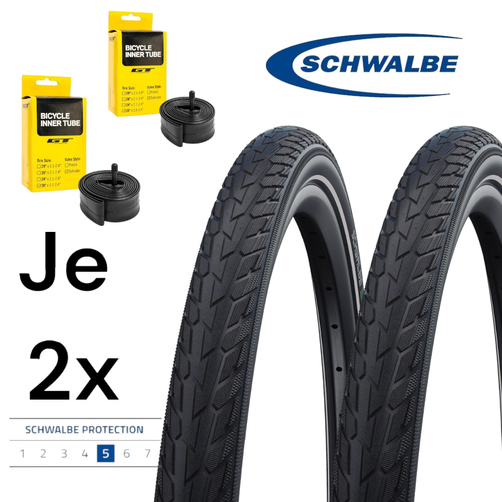 Schwalbe -  2x Schwalbe Road Cruiser Plus Fahrrad Reifen + GT Schlauch 28 x 2.15 Zoll 55-622 - Bikers Base BMX