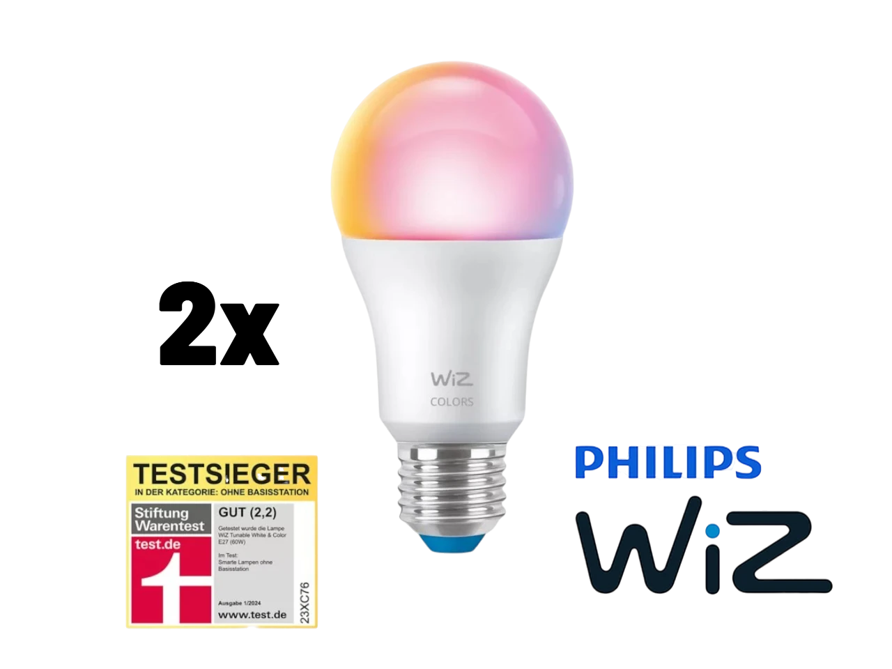 2X WiZ LED - Lamp A60 E27 RGBW 8.5W WiFi, dimmable, app &amp; voice control