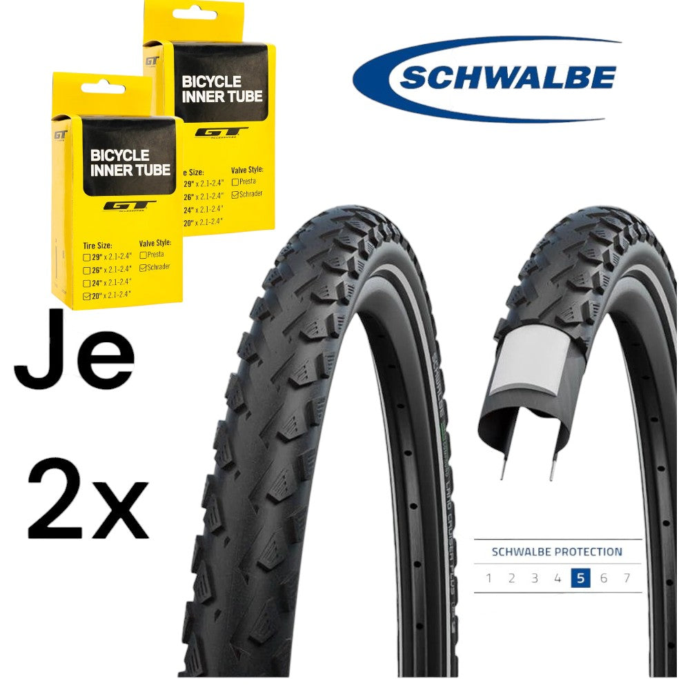 Schwalbe -  2x Schwalbe Land Cruiser Plus Fahrrad Reifen + GT Schlauch 28 x 2.15 Zoll 55-622 - Bikers Base BMX
