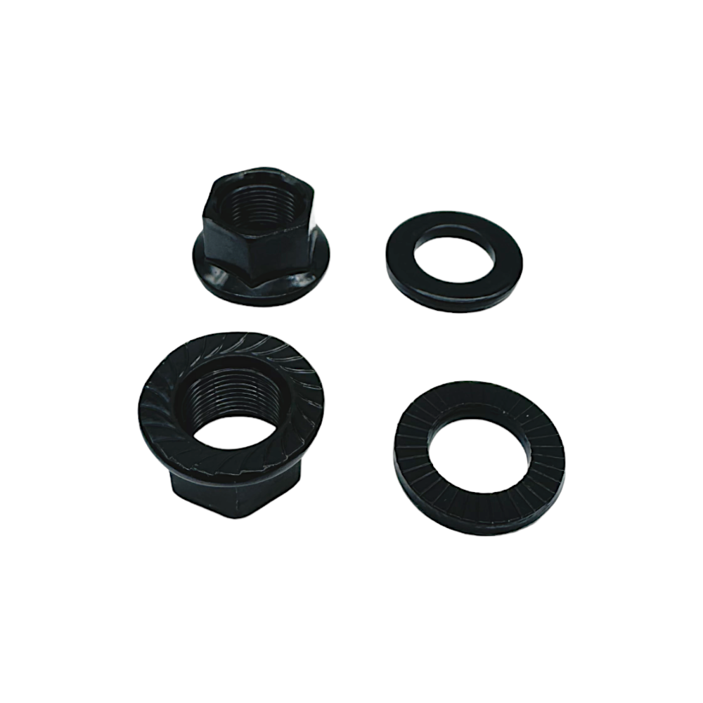 Bikers Base -  14mm BMX Achsmuttern + Unterlegscheiben Hub Nuts Universell schwarz 1 Paar - bikers-base.myshopify.com