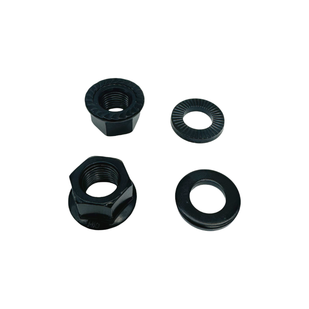 Bikers Base -  10mm BMX Achsmuttern + Unterlegscheiben Hub Nuts Universell schwarz 1 Paar - bikers-base.myshopify.com