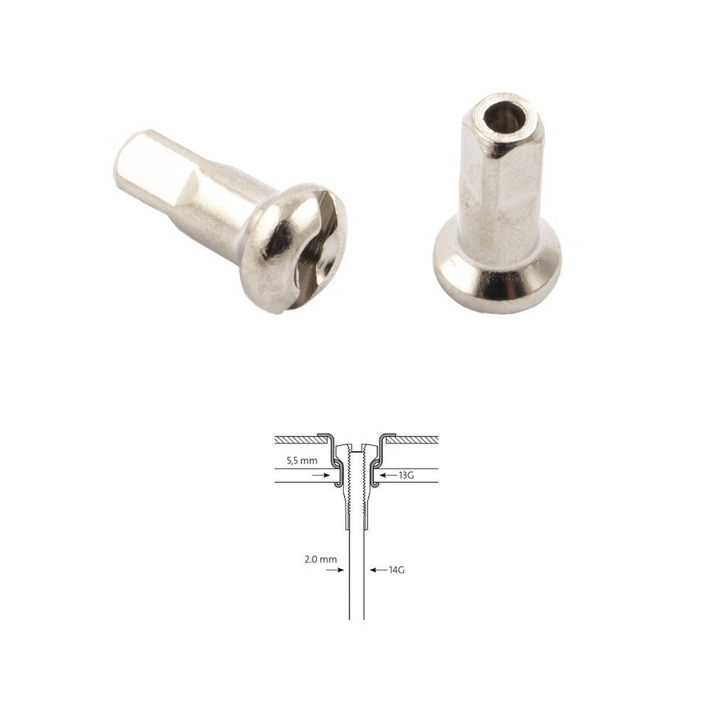 Sapim 14,5mm Speichennippel Reduziernippel 2.0 mm 14G > 13G, 40 Stk. - Bikers Base